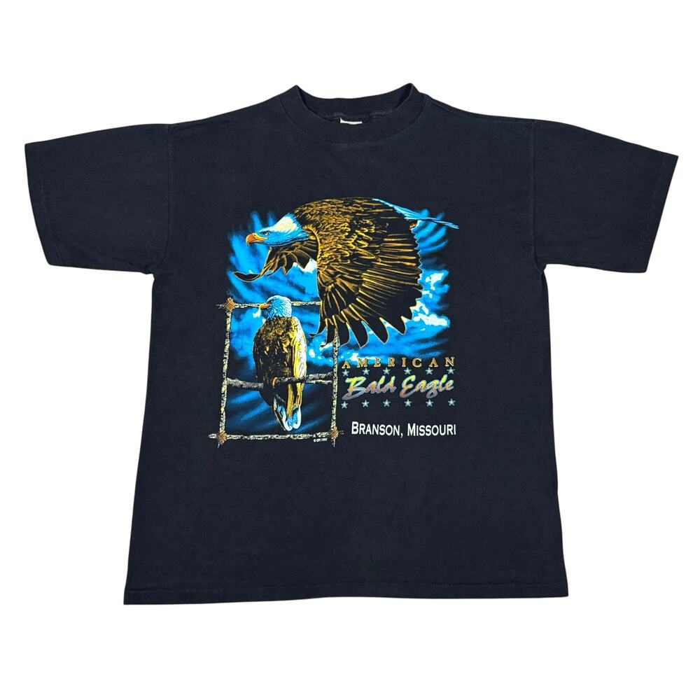 Vintage 90s American Bald Eagle Graphic Shirt Branson Missouri Black Mens Large